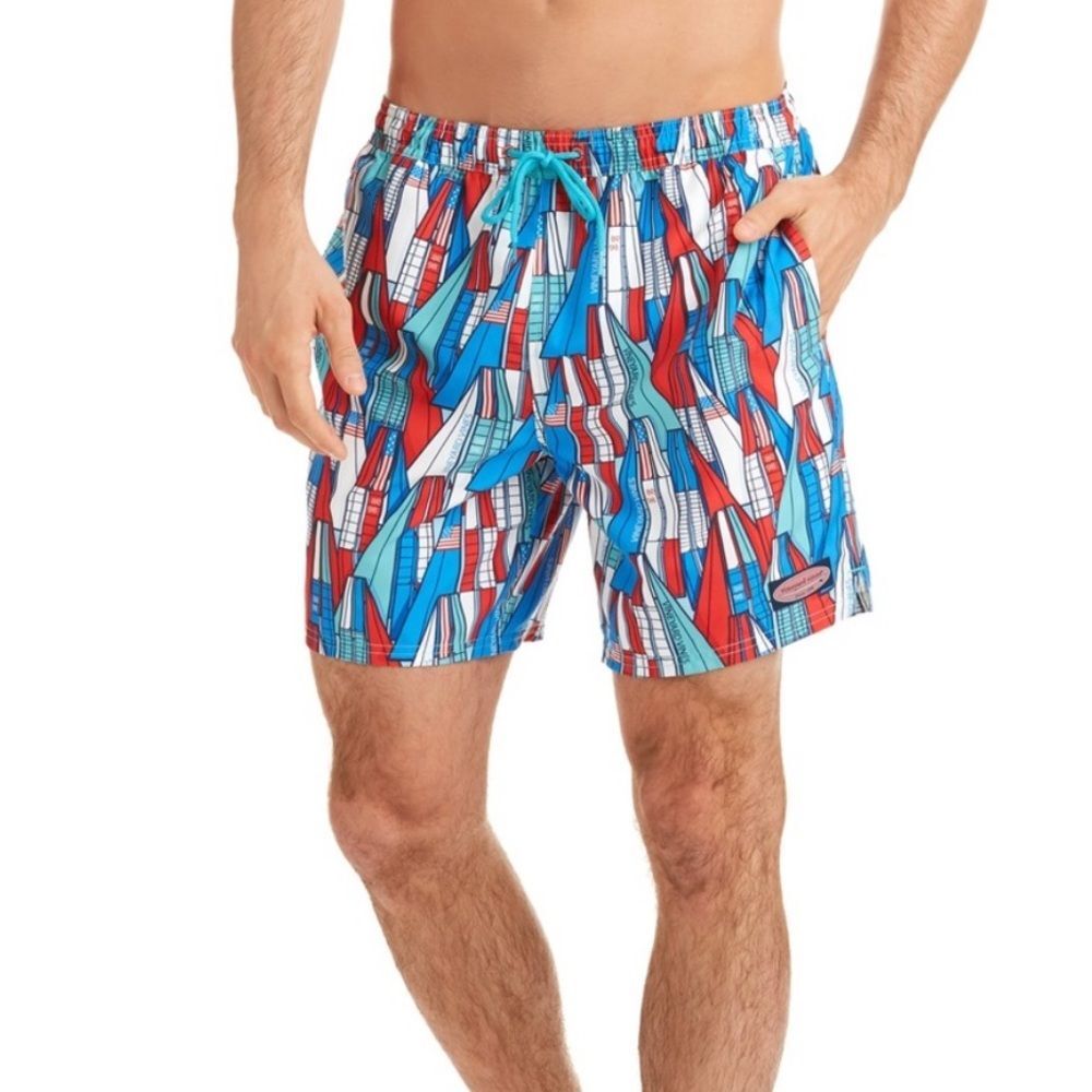 Vineyard Vines Men’s Chappy Printed Americas Cup Racing Yacht Swim Trunks Size L